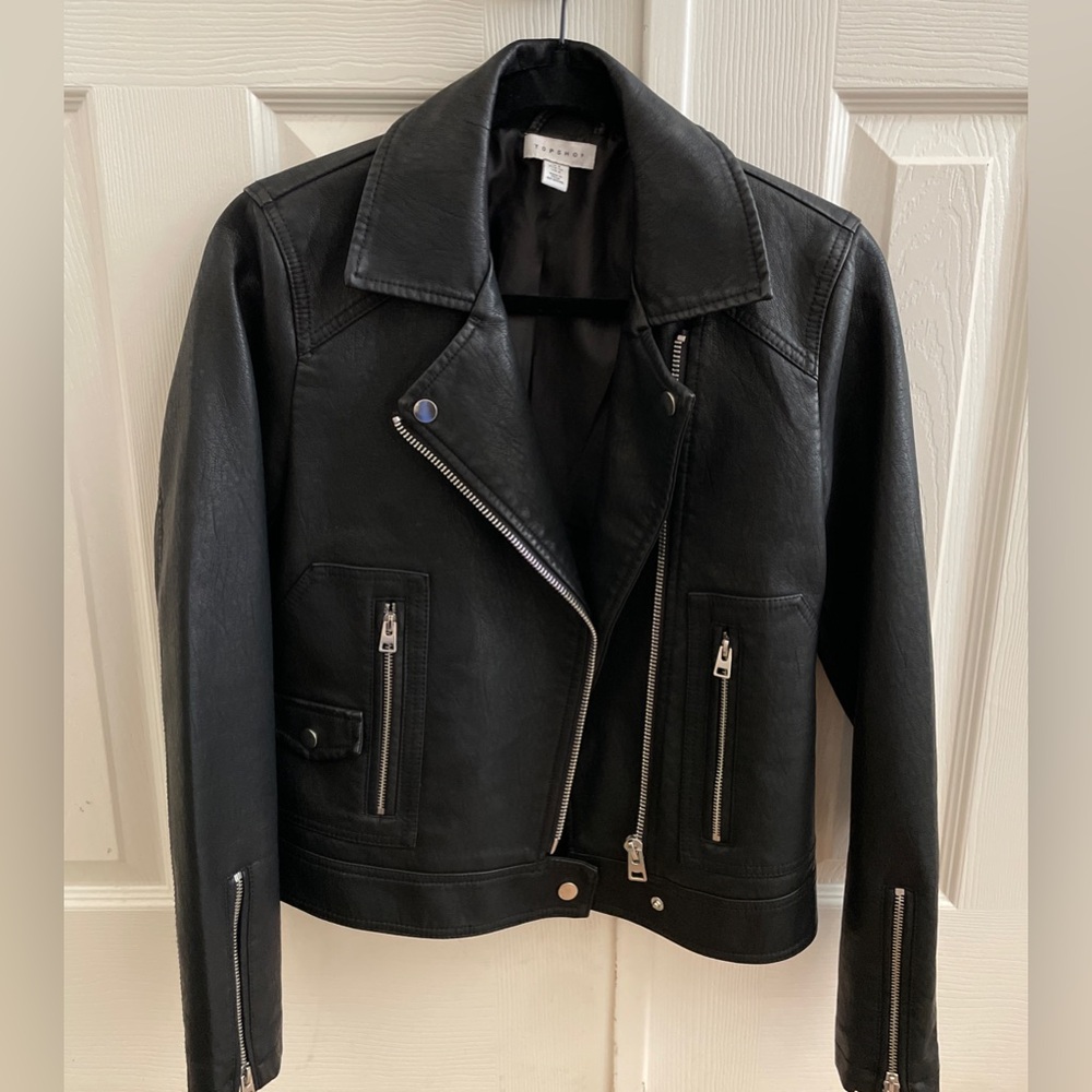 Topshop Black Faux Leather Moto Jacket